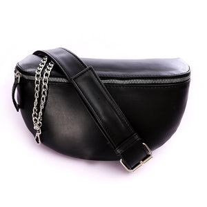 حقيبة الخصر النسائية  "chainpack” من جلد عالي الجوده - اسود - Fashionpyramid