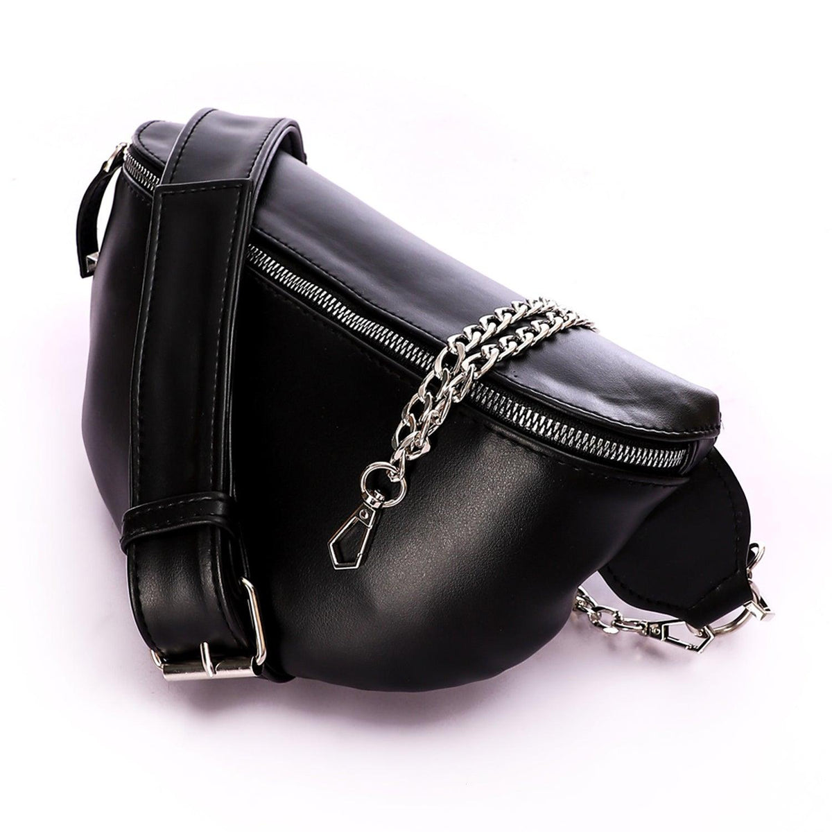 حقيبة الخصر النسائية  "chainpack” من جلد عالي الجوده - اسود - Fashionpyramid