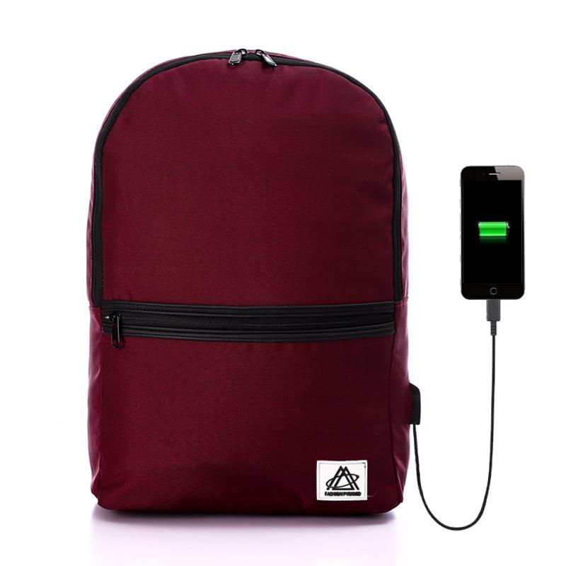 شنطة الظهر colorful مع مخرج usb لشحن الموبايل -سوستة اسود - اللون عنابى - Fashionpyramid