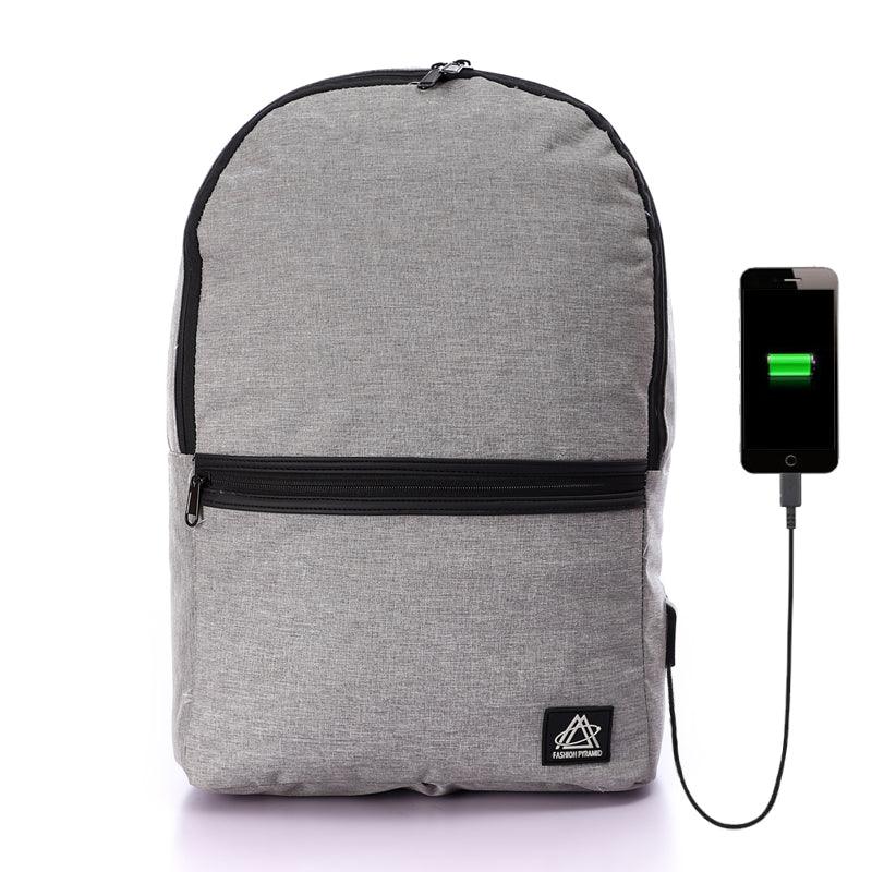 شنطة الظهر colorful مع مخرج usb لشحن الموبايل -سوستة اسود - اللون رمادى - Fashionpyramid