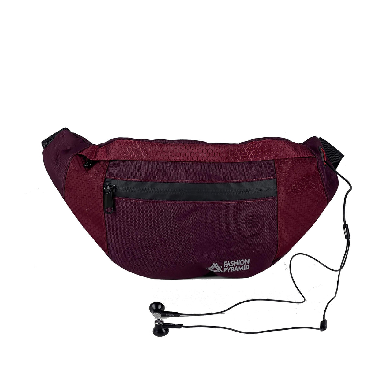 Beehive waist bag with AUX port - Maroon - Fashionpyramid