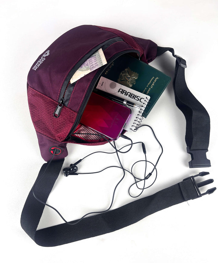 Beehive waist bag with AUX port - Maroon - Fashionpyramid