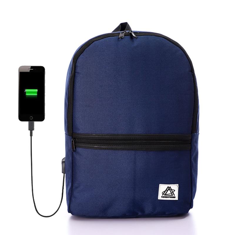 شنطة الظهر colorful مع مخرج usb لشحن الموبايل -سوستة اسود - اللون ازرق - Fashionpyramid