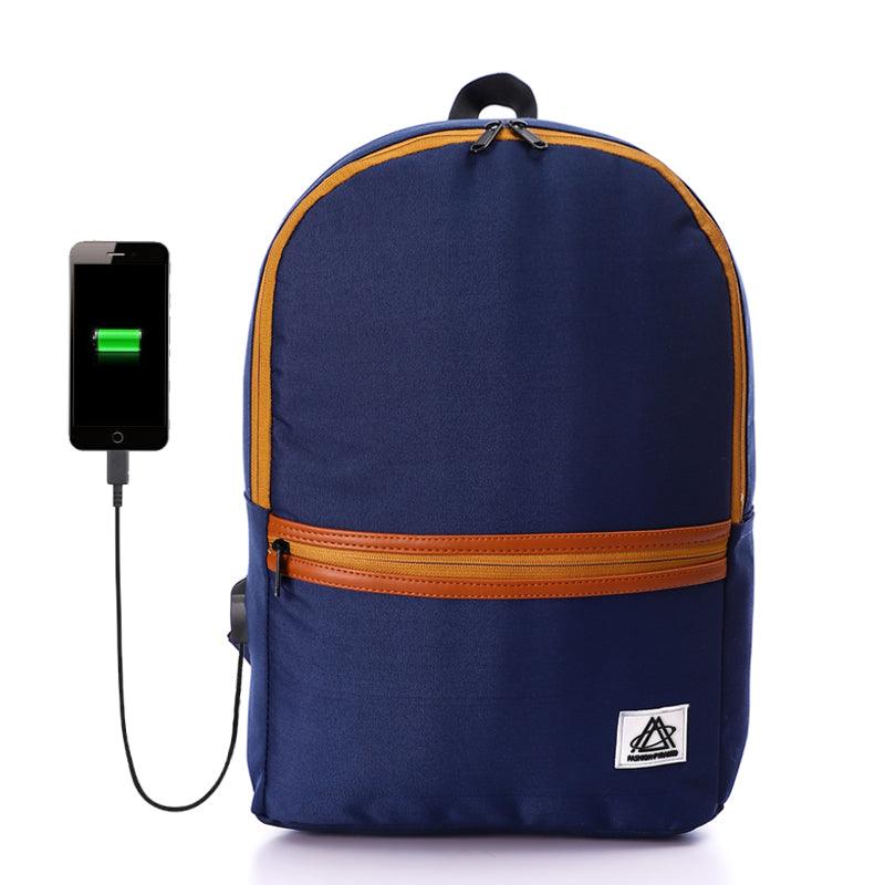 شنطة الظهر colorful مع مخرج usb لشحن الموبايل -سوستة هافان - اللون ازرق - Fashionpyramid
